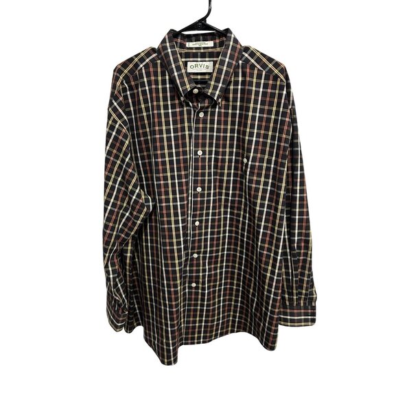 Orvis Plaid Long Sleeve Button Down Shirt Black Multi Sz XXL Classic Office Work - Picture 1 of 9